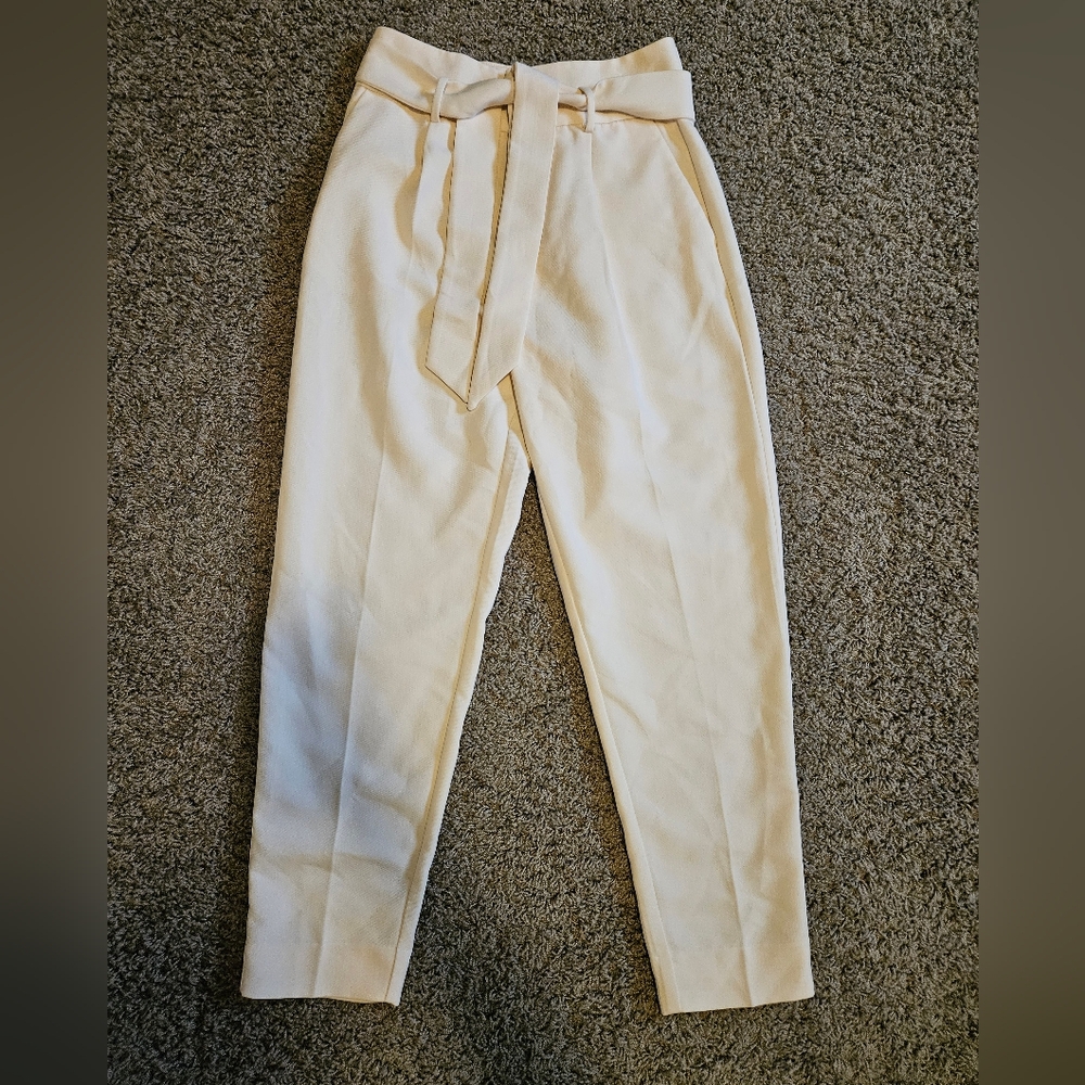 Mango White Tie Front Trousers